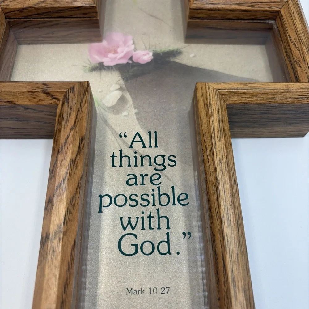 Abbey Press Wood Cross Shadow Box‎ Bible Scripture Verse Mark 10:27 USA